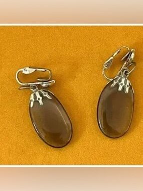 Vintage Smokey Earrings Translucent Gray Brown Colored Stone Dangle Clip On